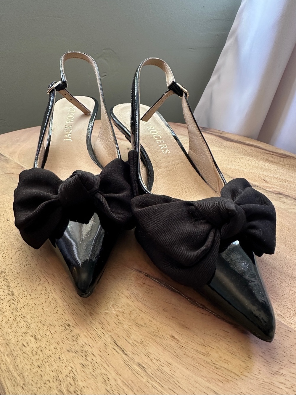 Jack Rogers Black Bow Slingback Kitten Heel Pumps